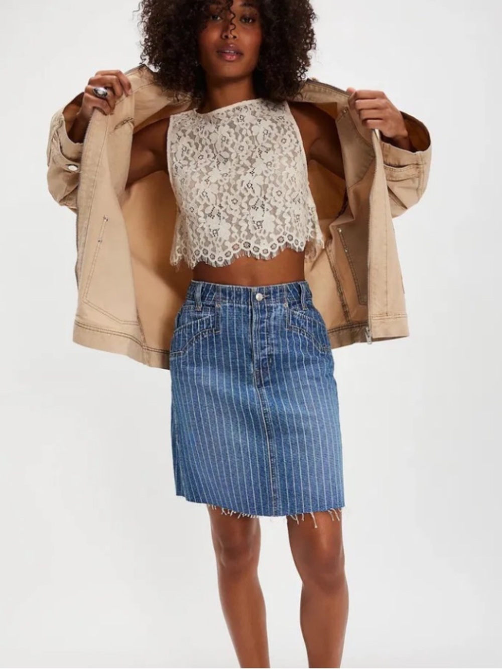 Free People Suzy Stripe Denim Midi button fly
